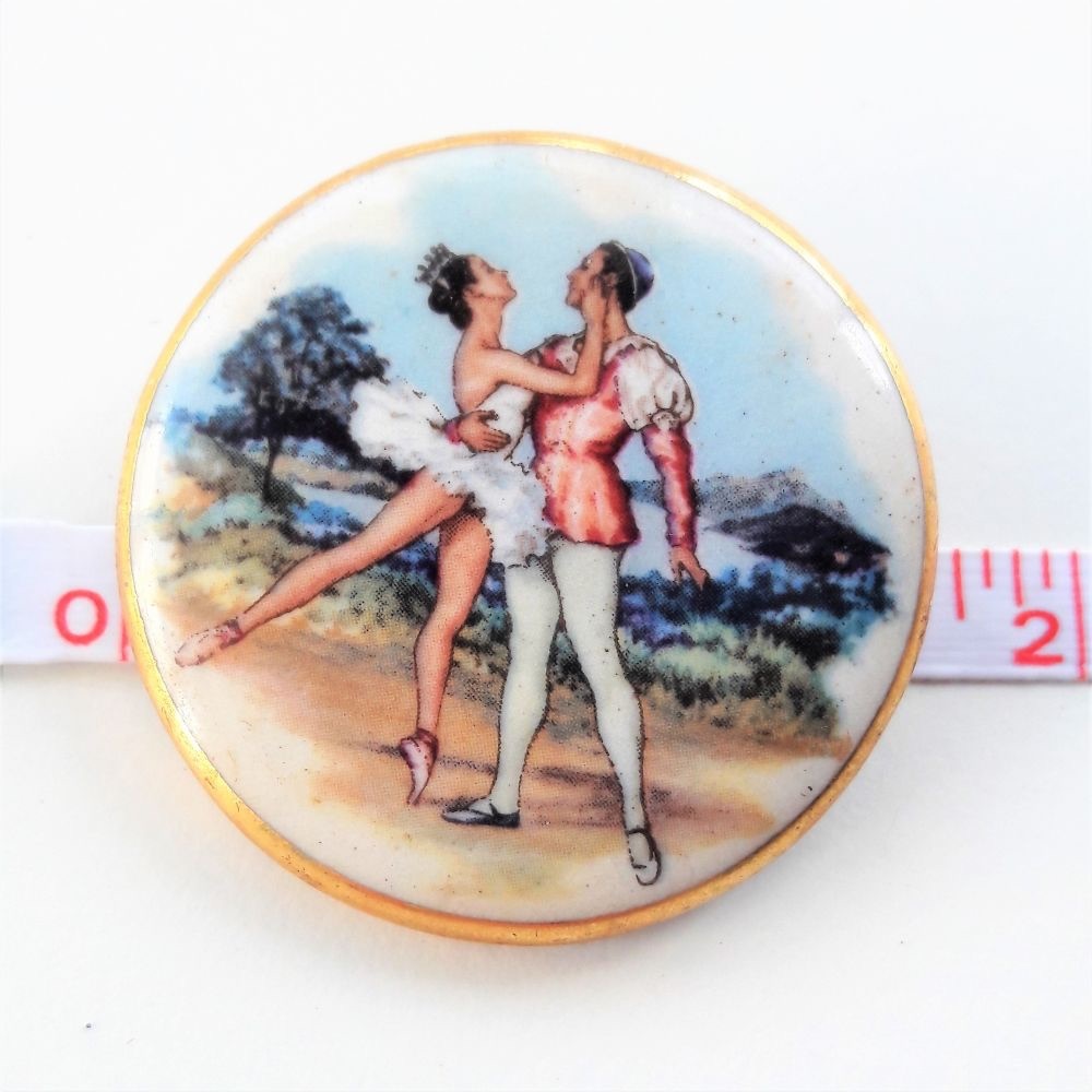 VTG Ballet Painted Classical Dancers Brooch